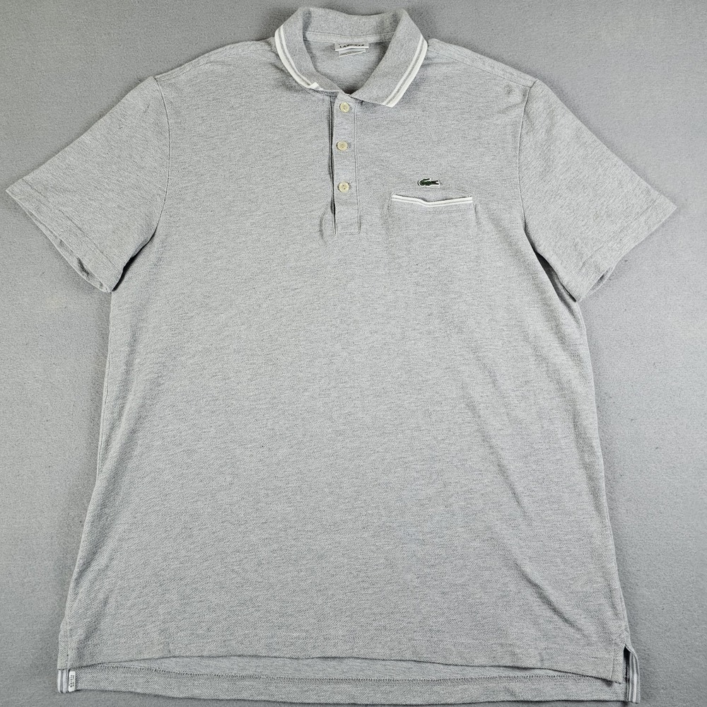 Lacoste Polo Shirt Mens 6 Extra Large Gray Regular Fit Chest Pocket Short Sleeve